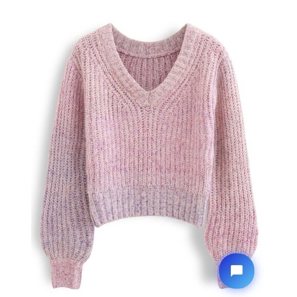Chicwish Ombre V-Neck Knit Sweater Pink Size S/M Oversized Chunky Cropped - Picture 4 of 6